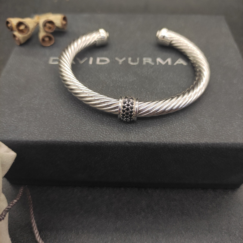 David Yurman 7mm Silver Beaded Black Diamond Bracelet - Picture 5 of 9